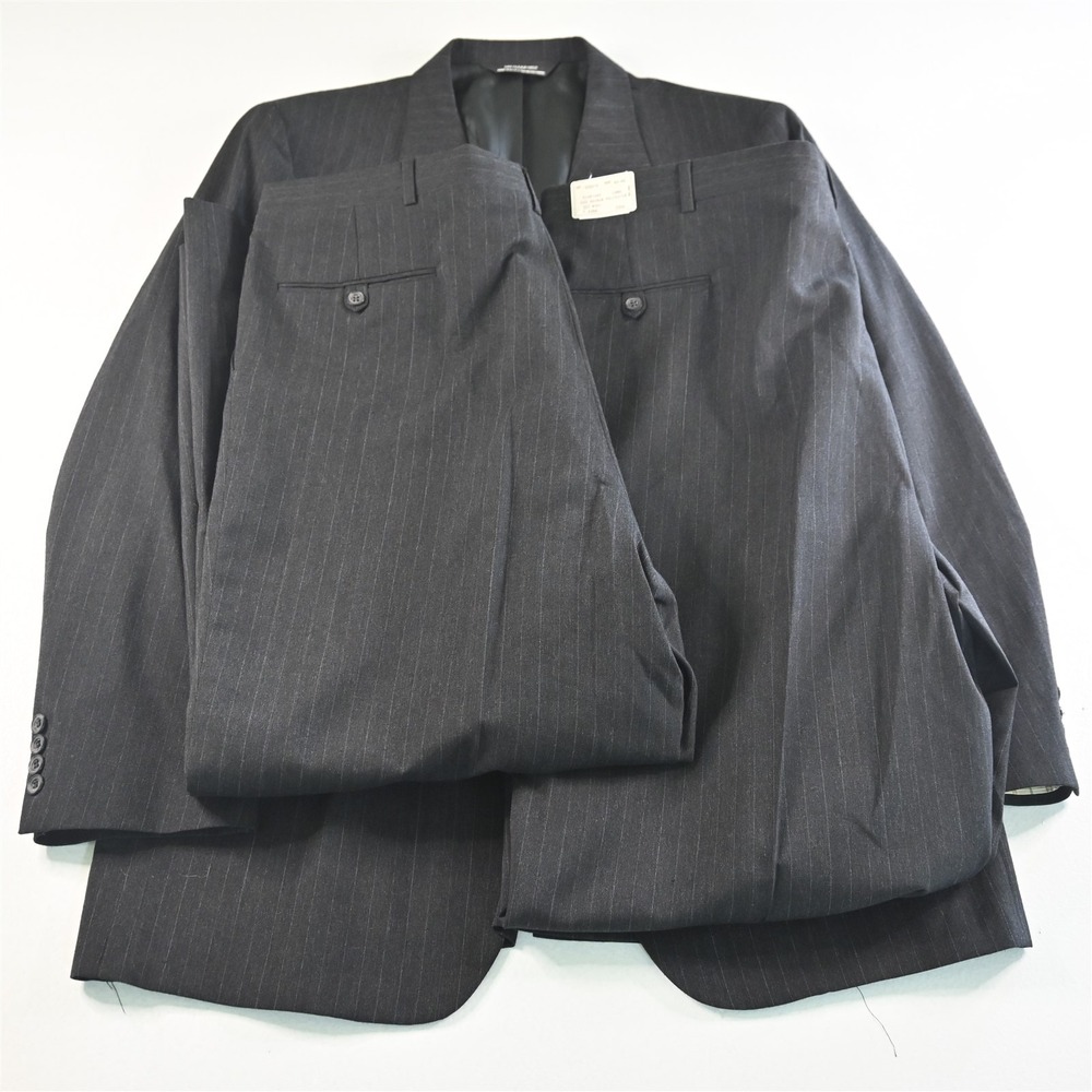 Vtg John Alexander‎ 48L 38x30 Gray Stripe Wool USA Made 2 Pants Mens Suit